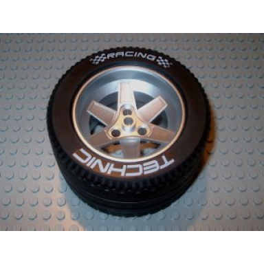 metallic silver wheel 62mm d x 46mm technic racing large with black tire technic racing large with technic racing white pattern 22969 32296pb01