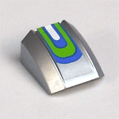 metallic silver slope curved 2 x 2 lip with blue lime and white curved lines pattern sticker - set 8663