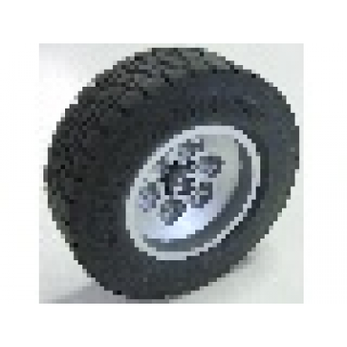 metallic silver wheel 43.2mm d x 18mm - extended axle stem with black tire 62.4 x 20 s 32020 32019