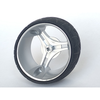 metallic silver wheel 70 x 28 mm futuristic with black tire 70 x 28 mm futuristic 32077 32078