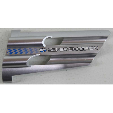 metallic silver technic panel fairing 3 large long large holes side a with white silver champion and fading blue checkered pattern sticker - set 8458