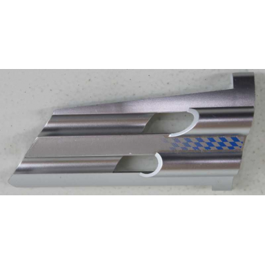 metallic silver technic panel fairing 3 large long large holes side a with fading blue checkered pattern sticker - set 8458