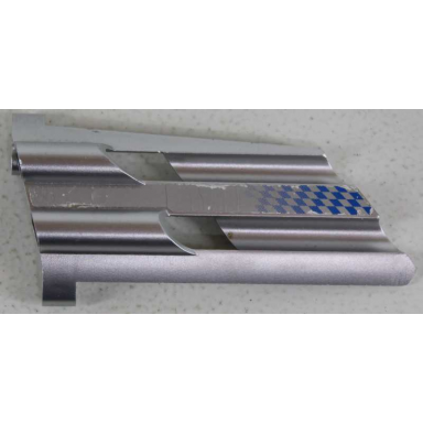 metallic silver technic panel fairing 4 large long large holes side b with fading blue checkered pattern sticker - set 8458