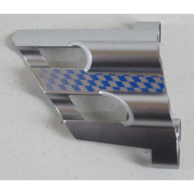 metallic silver technic panel fairing 2 large short large holes side b with fading blue checkered pattern sticker - set 8458