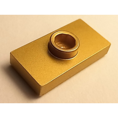 metallic gold plate modified 1 x 2 with 1 stud with groove and bottom stud holder jumper