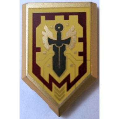 metallic gold tile modified 2 x 3 pentagonal with nexo power shield pattern - merlok power sword