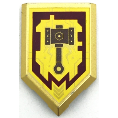 metallic gold tile modified 2 x 3 pentagonal with nexo power shield pattern - merlok power hammer