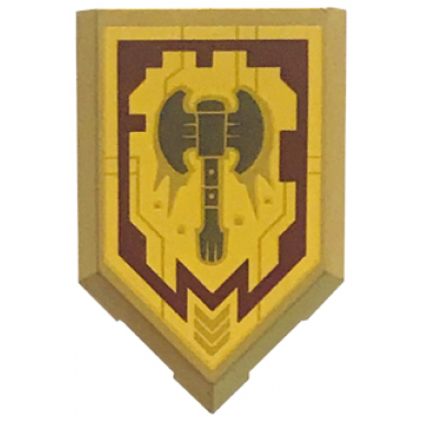 metallic gold tile modified 2 x 3 pentagonal with nexo power shield pattern - merlok power axe