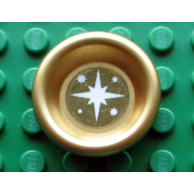metallic gold minifigure utensil dish 3 x 3 with star pattern sticker - set 10196