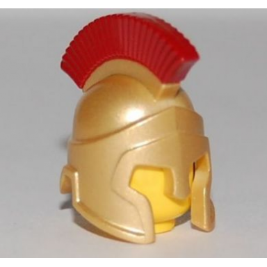 metallic gold minifigure headgear helmet spartan warrior with dark red crest pattern