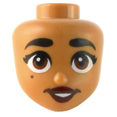 mini doll head friends with thick black eyebrows reddish brown eyes dark brown mouth and beauty mark dark red lips open mouth smile with teeth pattern