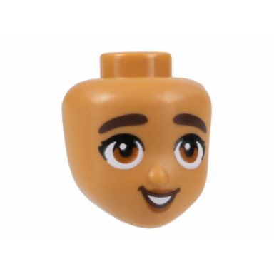mini doll head friends with dark brown thick eyebrows dark orange eyes and lips open mouth smile with teeth pattern