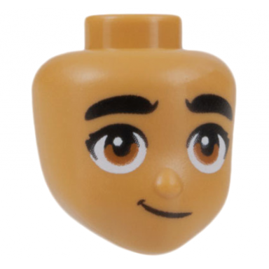 mini doll head friends with thick black eyebrows dark orange eyes and smirk pattern