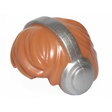 medium nougat minifigure hair short tousled with silver headphones pattern