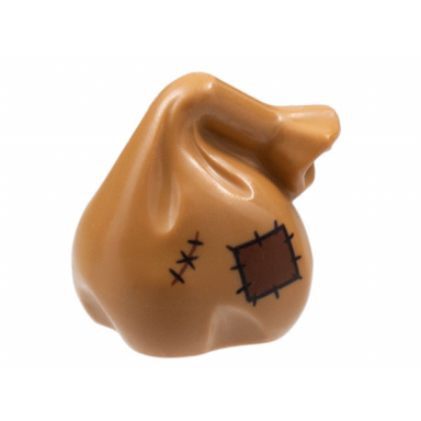 medium nougat minifigure utensil sack bag with handle with dark brown patch and mend pattern