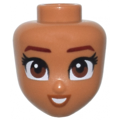 mini doll head friends with reddish brown eyes long black eyelashes dark red eyebrows dark orange lips and open mouth smile pattern