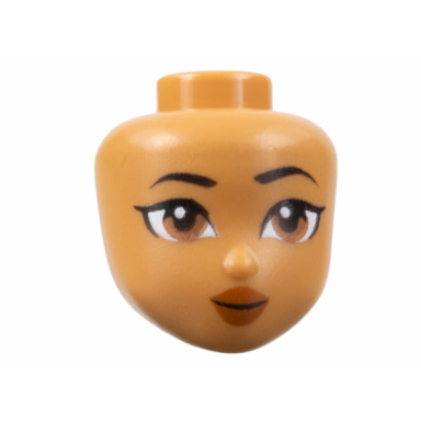 medium nougat mini doll head friends with black eyebrows medium brown eyes dark orange lips smile pattern