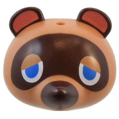 minifigure head modified raccoon with molded dark brown face ears and nose and printed coral auricles and blue eyes pattern