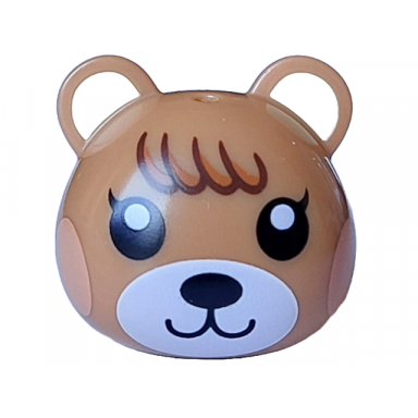minifigure head modified squirrel cub with ears with molded tan auricles and printed black eyes nougat cheeks white muzzle and dark orange and reddish brown fur pattern