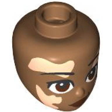 medium nougat mini doll head friends with black eyebrows reddish brown eyes and lips light nougat vitiligo patches lopsided grin pattern