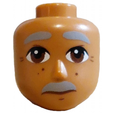 medium nougat mini doll head friends male large with light bluish gray thick eyebrows and moustache reddish brown eyes chin dimple age spots and wrinkles neutral pattern