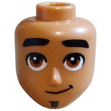 medium nougat mini doll head friends male large with black thick eyebrows and soul patch reddish brown eyes lopsided grin pattern