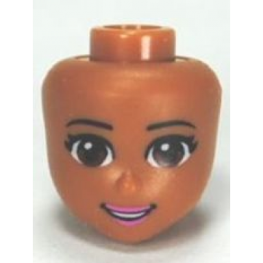 medium nougat mini doll head friends with brown eyes eyelashes bright pink lips and open mouth pattern