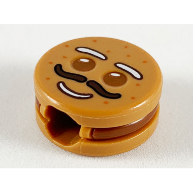 medium nougat minifigure head modified cookie shape with reddish brown eyes and frosting white eyebrows and mouth dark brown moustache pattern gingerbread man