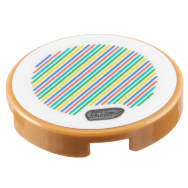 medium nougat tile round 2 x 2 with bottom stud holder with super mario scanner code boat pattern sticker - set 71422