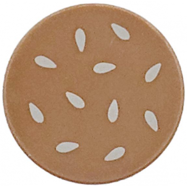 medium nougat tile round 2 x 2 with bottom stud holder with tan sesame seeds pattern