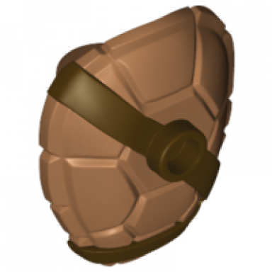 medium nougat minifigure turtle shell with stud with molded dark brown horizontal and diagonal belts pattern