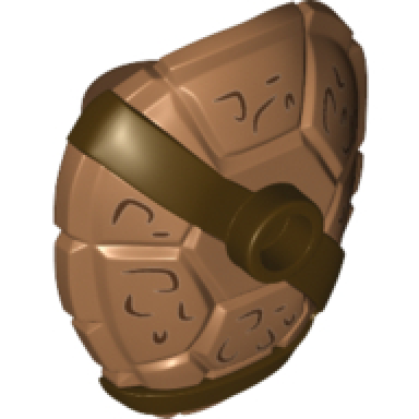 medium nougat minifigure turtle shell with stud with molded dark brown horizontal and diagonal belts and printed dark brown markings pattern
