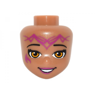 medium nougat mini doll head friends with orange eyes wide smile and magenta elves tribal pattern azari