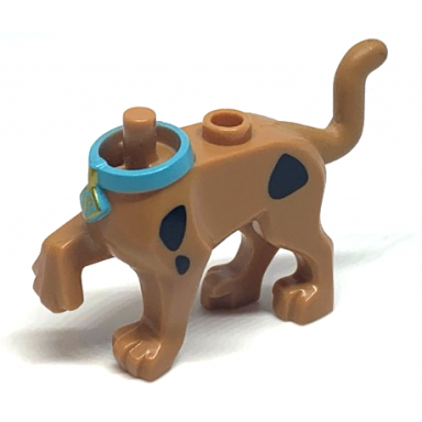 medium nougat dog body great dane scooby-doo walking with right front leg raised and medium azure collar pattern