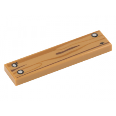 medium nougat tile 1 x 4 with wood grain and 3 silver nails pattern