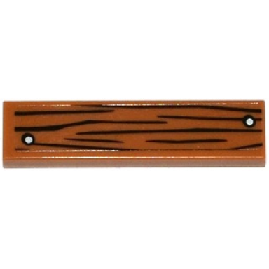 medium nougat tile 1 x 4 with wood grain and 2 silver nails pattern sticker - set 60095