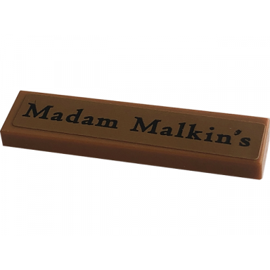 medium nougat tile 1 x 4 with black madam malkins pattern sticker - set 76422