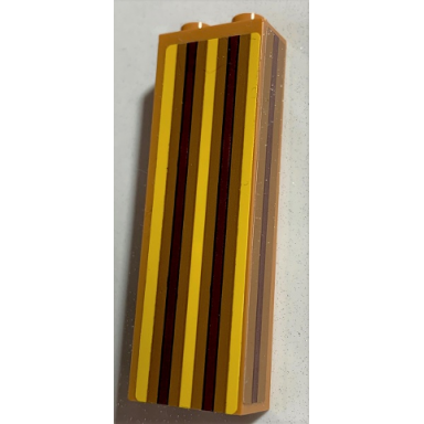 medium nougat brick 1 x 2 x 5 with dark brown and yellow stripes pattern on all sides stickers - set 75978