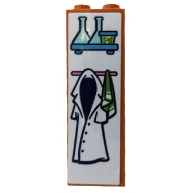 medium nougat brick 1 x 2 x 5 with white lab coat cloth and flasks on shelf pattern sticker - set 41682