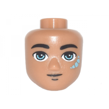 medium nougat mini doll head friends male large with black eyebrows dark azure eyes slight smile and dark azure elves tribal pattern