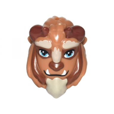 medium nougat mini doll headgear mask beast with reddish brown horns blue eyes fangs and tan beard pattern