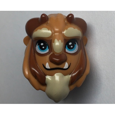 medium nougat mini doll headgear mask beast with reddish brown horns blue eyes with two white spots fangs and tan beard pattern