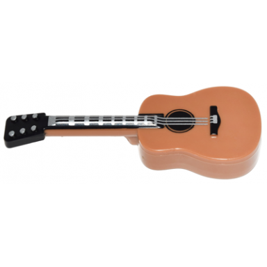 medium nougat minifigure utensil musical instrument guitar acoustic with black neck and silver strings and tuning knobs pattern