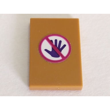 medium nougat tile 2 x 3 with dark purple hand and magenta do not touch pattern sticker - set 41335