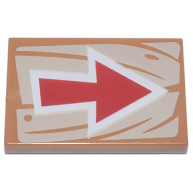 medium nougat tile 2 x 3 with red and white arrow on tan wood grain background pattern