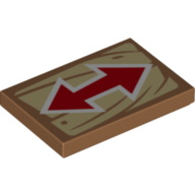 medium nougat tile 2 x 3 with red double ended arrow on wood grain background pattern