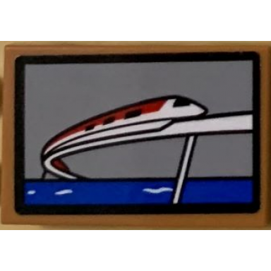 medium nougat tile 2 x 3 with picture of monorail over sea pattern sticker - set 71044