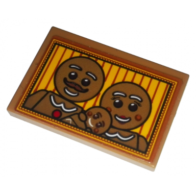 medium nougat tile 2 x 3 with gingerbread family portrait pattern sticker - set 10267
