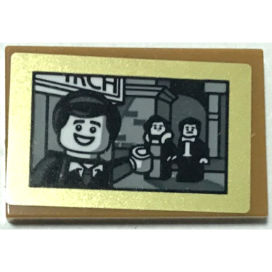 medium nougat tile 2 x 3 with picture of bruce thomas and martha wayne minifigures in gold frame pattern sticker - set 70922