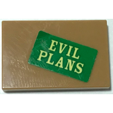 medium nougat tile 2 x 3 with bright light yellow evil plans on green background pattern sticker - set 70922